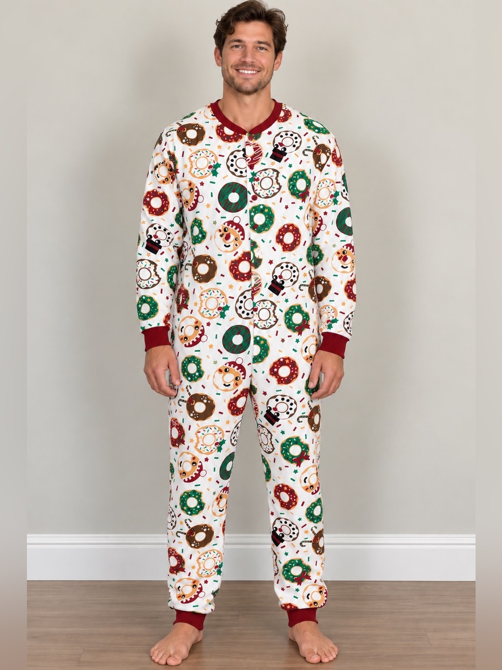 Fammy Jammies Festive Donut Print Onesie – Adult Large